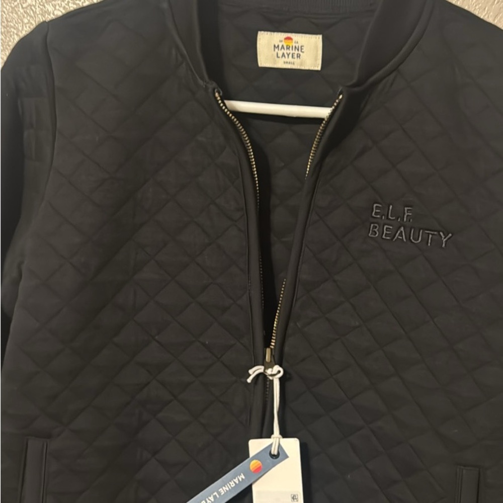 Marine Layer Black Quilted Bomber Jacket